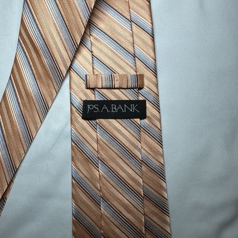 Jos A Bank Mens Silk Tie Lot 2 Light Green Peach Preppy Diagonal Stripe NEW - Picture 11 of 13
